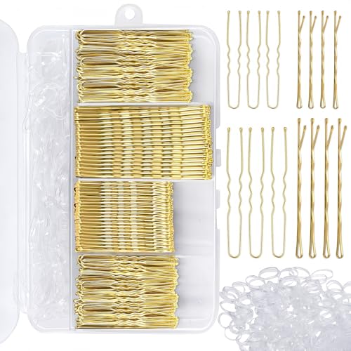 Coco Berming 300 Forcine per Capelli Donna, Mollette Metallo Invisibili a U, Accessori Capelli per Acconciature, Elastici Capelli, Scatola Portaoggetti Inclusa (Oro)