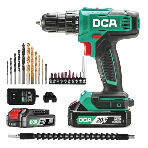 Image of DCA Cordless Drill Set, 354 in-lbs Torque, 3 /8 inch Keyless Chuck, Electric Power Drill with 2.0Ah Battery and Charger,18+1 Position,25-Piece 20V Drill Driver Kit, ADJZ2035AM