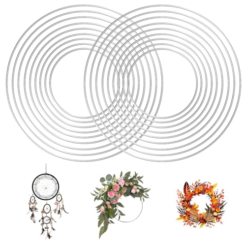 18 Pezzi Cerchi Per Acchiappasogni, Argenteo, 4/6/8/10/12/14/16/18/20 cm Diametro Anello Metallo per Acchiappasogni, Cerchio Metallo per Decorazioni Sospese, Macramè e Artigianato, Ghirlande Nuziali