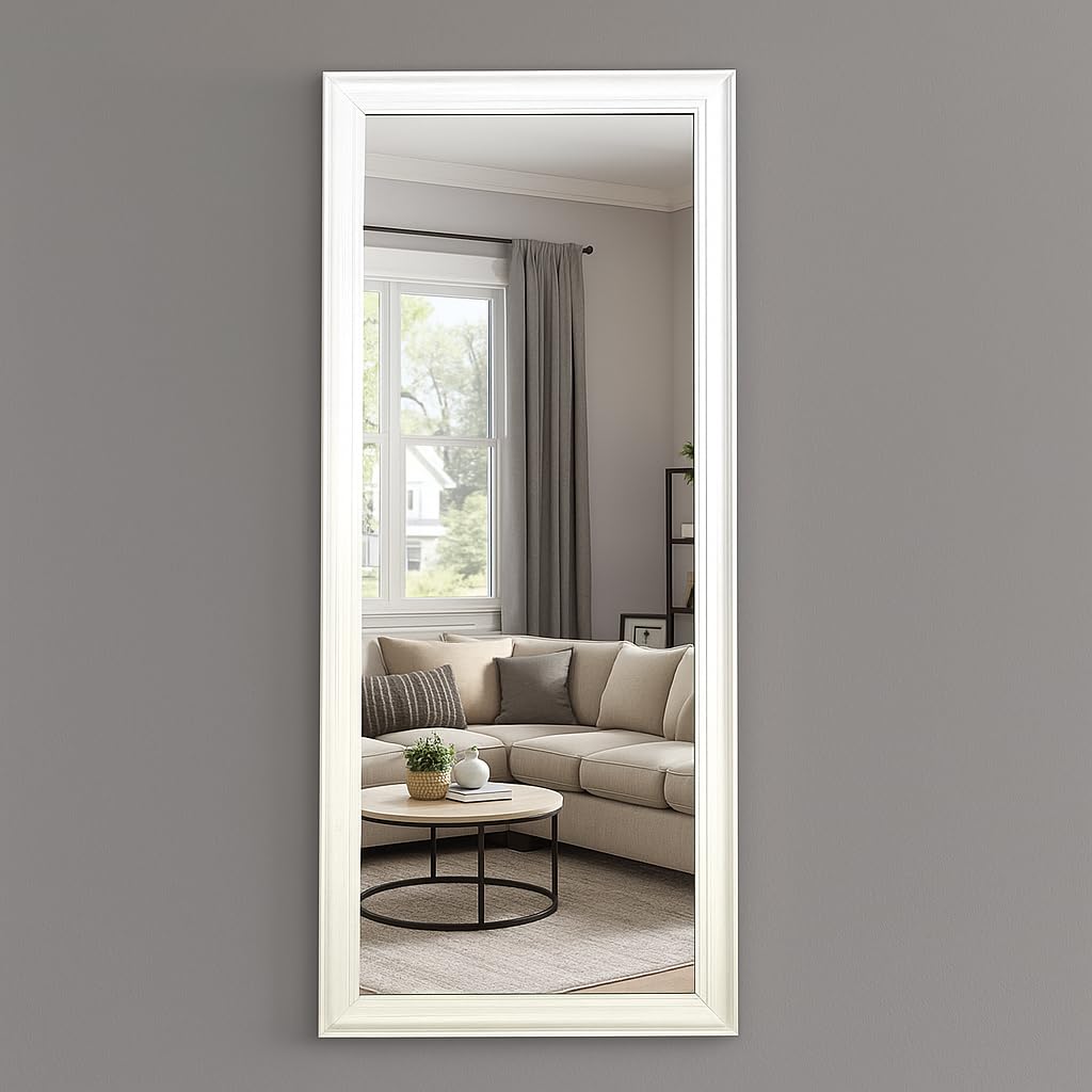 dk decoration Mirror Full Length Stand 173cm x 73cm Standing Hanging or Leaning Against Wall, Large Rectangle Bedroom Mirror Floor Mirror Dressing Mirror Wall-Mounted Mirror, PVC Frame - White