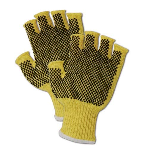 Magid Glove & Safety 93PR-KVNF-RB Magid Cut Master 93PRKVNFRB Medium Weight Kevlar Fingerless Dotted Gloves - Cut Level 3, Men's (Fits Large), Yellow , Men's (Fits Large) (Pack of 12)