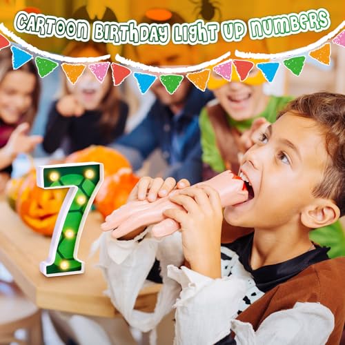 LED Number Lights Cartoon Themed Birthday Decorations LED Light Up Number Centerpieces Table Decorations for Party Supplies Backdrop Wall Decor for Birthday Party Decorations (Cartoon Turtle Theme, Number 7)