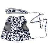 Mipcase Katzen Brustgurtgeschirr mit Zugseil Weiches Atmungsaktives Netzgewebe Robustes Polyester Canvas Blau Haustiergeschirr für Sicheres Spazierengehen
