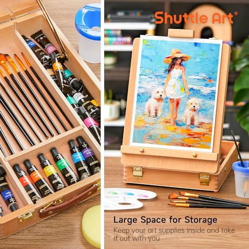 Shuttle-Art-Acrylic-Painting-Set-59-Pack-Professional-Painting-Supplies-with-Wood-Tabletop-Easel-30-Colors-Acrylic-Paint-Canvas-Brushes-Palette-Complete-Painting-Kit-for-Kids-Adults-Artists