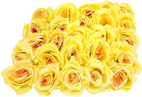 Roses Flower Head, Artificial Flowers Heads for Wedding Flowers Accessories Make Bridal Hair Clips Headbands Dress (Yellow, 12)