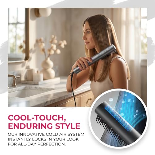 Cepillo alisador profesional iónico con aire caliente - Alisador de cabello rápido con función de chorro frío, enchufe estadounidense, pantalla LCD y protección contra quemaduras - Gris miniatura 2