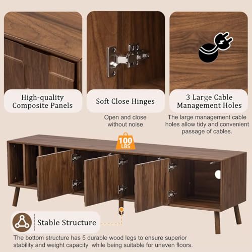 Image of Merax 69 inch TV Stand for TVs Up to 75 inch, Modern Entertainment Center with 3 Doors and Vertical Open Shelves, Media Console with Unique Mosaic Front Design for Living Room