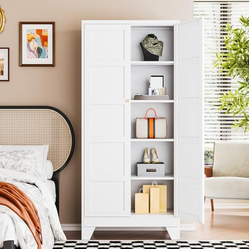 Image of Letaya 71 inch H Metal Storage Cabinet with 2 Doors and 4 Shelves,Tall Kitchen Pantry Cabinets,Utility Pantry Organizers for Cupboard /Dining /Bathroom /Home Office /Garage (White, 71 inch H x 16 inch D x 32 inch W)