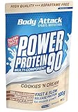 Body Attack Power Protein 90 - Cookies n Cream, 500g - Made in Germany - 5K Eiweißpulver mit Whey-Protein, L-Carnitin und BCAA für Muskelaufbau und Fitness