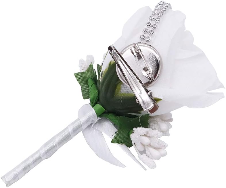 Shiwaki 2 x Artificial Flower Men's Handmade Silk Buttonhole Pink Men's Corsage for Wedding Proms Wedding Supplies Decoration (White) - Image 5