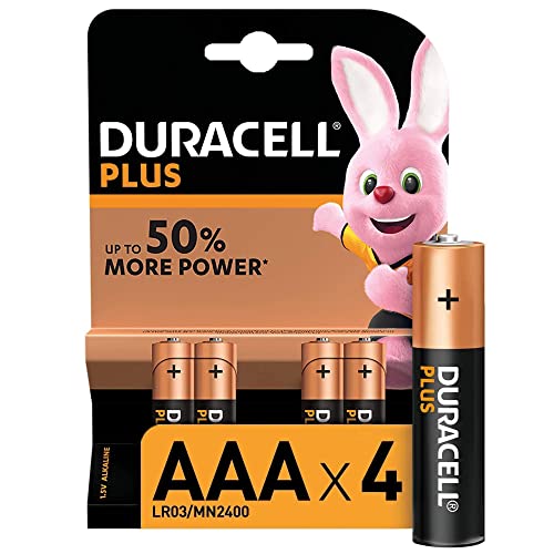 Duracell Plus Power Piles Alcalines Type AAA, Paquet de 4, (L'emballage peut varier) LR03 Noir/Copper
