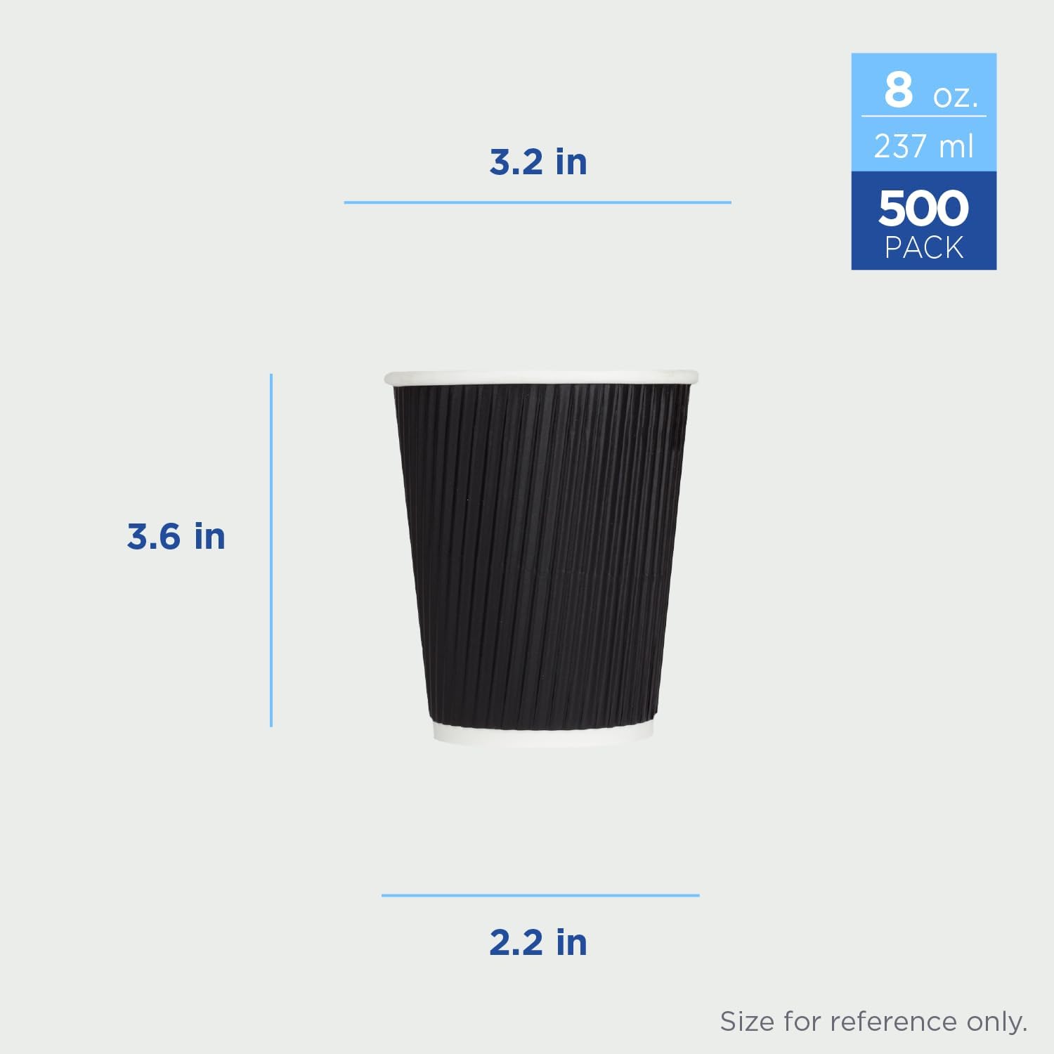 Karat 8 oz Ripple Insulated Coffee Cup [500 Count] Black Disposable Paper Hot Cup, Sturdy and Leak Proof, 80mm, No Lids