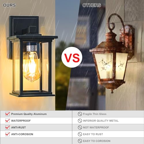 Outdoor Wall Sconce for Patio Hallway Entryway Yard, Waterproof Exterior Lantern for Porch, Aluminium Anti-Rust Outside Wall Mounted Light Fixture Vintage Black Outdoor Sconces Light