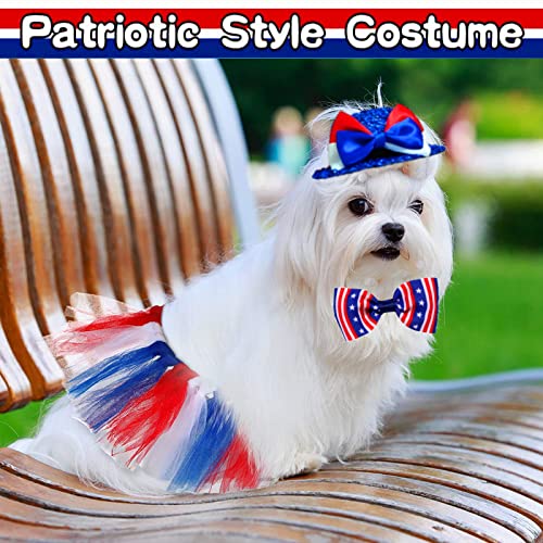 4Th Of July Pet Patriotic Costume Adjustable Dog Hat Bandanas Mesh Tutu Skirt American Flag Puppy Bibs Scarf Cat Collar 3 Pieces Independence Day Caps Bowtie Dress For Small Dogs Kitty Decorations #TOP1