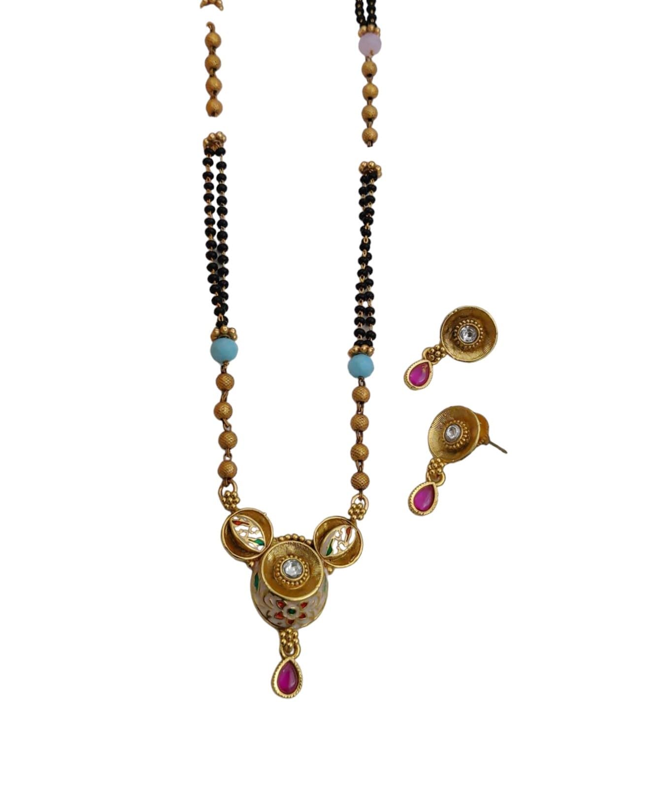 instaZONE Gold Plated Traditional Indian Jewellery Set, Mangalsutra Pendant Necklace, Earrings with Chain for Girls and Women (B0DCHXZ3P2) Amazon Price History, Amazon Price Tracker