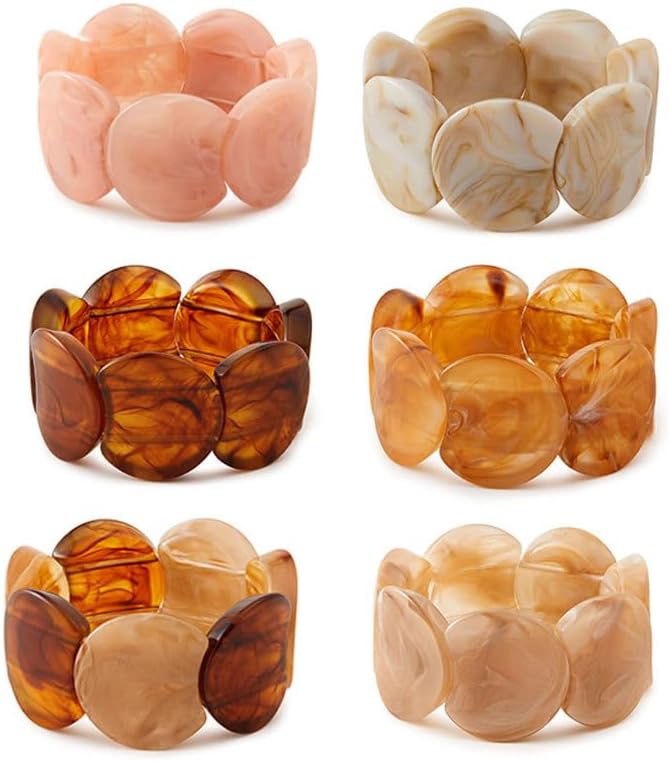 Colorful Acrylic Resin Bracelet for Women Stretch Vintage Boho Bangle Bracelets Chunky Wide Geometric Plastic Wristbands Resin Beads Cuff Bangle for Women Holiday Beach Jewelry - Image 2