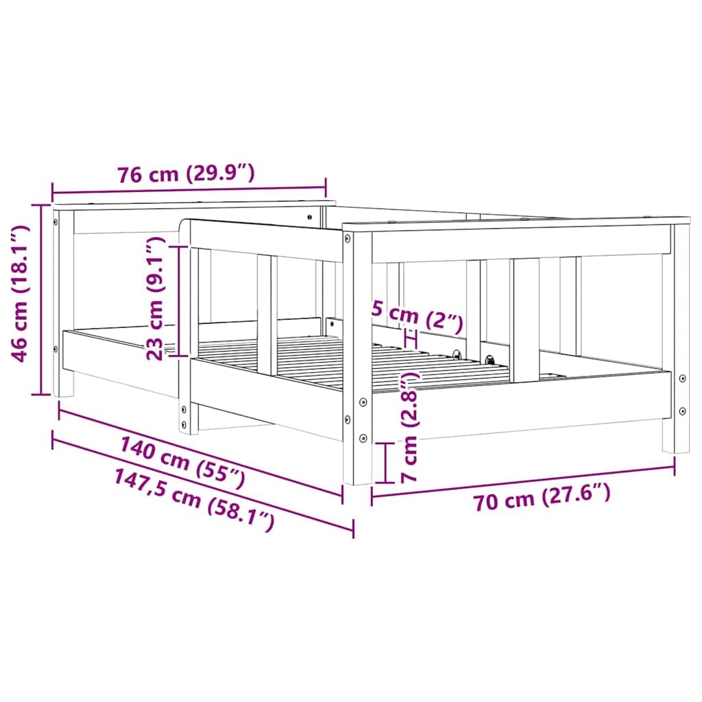 vidaXL Estructura de Cama para Niños, Somier Infantil con Cabecero, Marco de Cama, Mueble para Dormitorio, Madera de Pino Blanco 70x140 cm