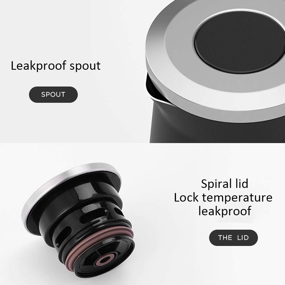 Thermoskanne Edelstahl 1600ml - Vakuum Isolierkanne Mit Holzgriff Schwarz