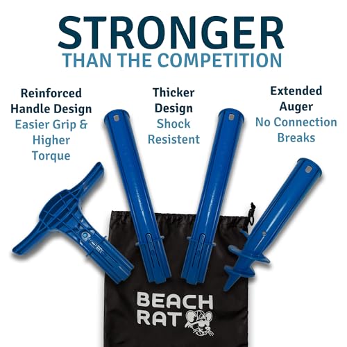 Beach Rat Force Anchor & Storage Bag - 4ft Jet Ski Anchor/Boat Anchor/Kayak Anchor for Shallow Water and Sandbar - High Strength Plastic Pole Boat Accessory - Sand Bar Anchor Kit Case (Royal Blue)