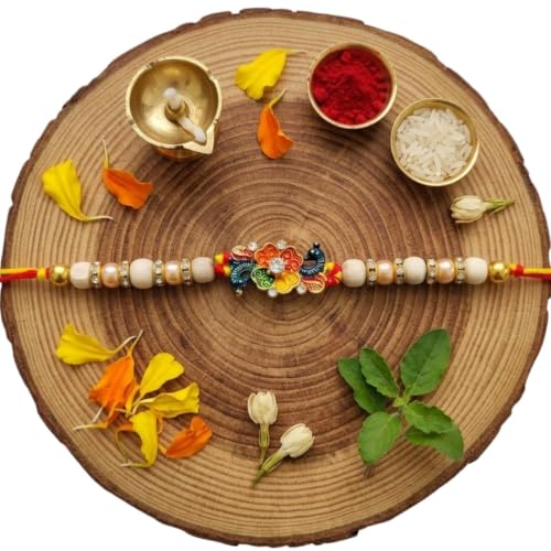 Image of Original Tulsi Rakhi for Brother | Handmade Natural Tulsi Beads Rakhi | Sacred Raksha Bandhan Rakhis for Boys | Traditional Spiritual Rakhi Gift