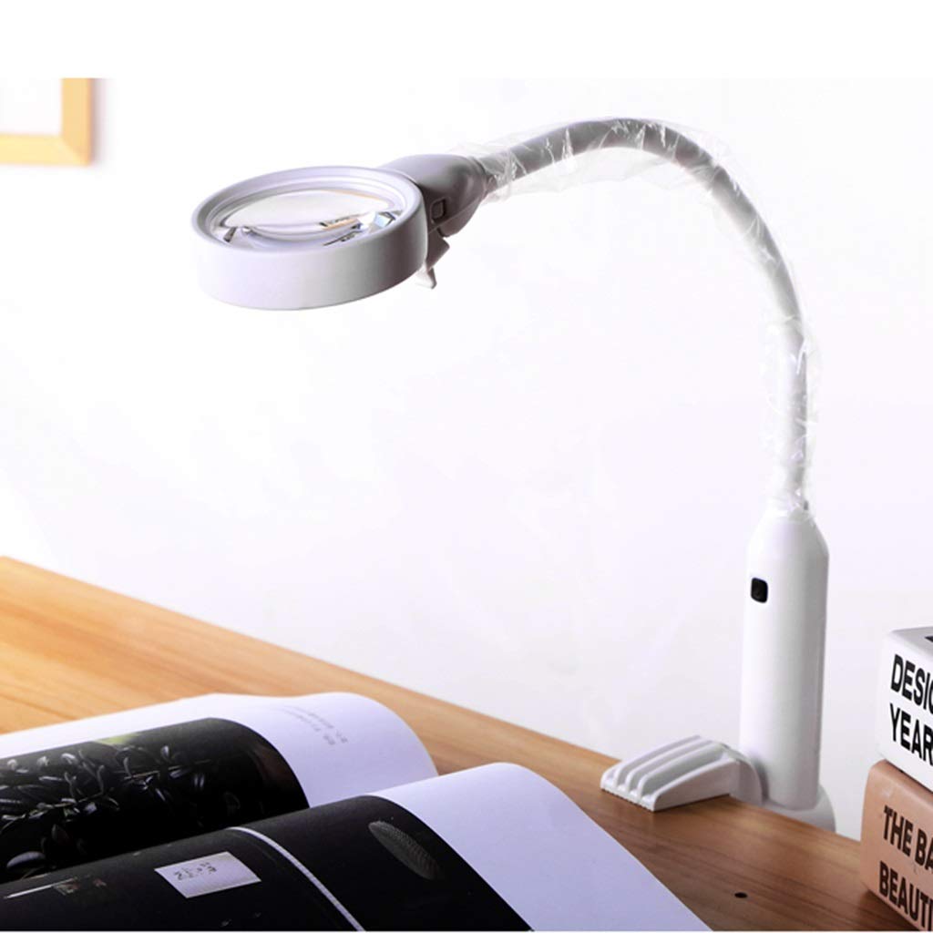 Lámpara de aumento 2 en 1 para computadora de escritorio y con abrazadera, lupa de lectura 5X 10X con soporte de luz, luces LED de luz diurna brillante y cuello de cisne flexible para pasatiempos, man