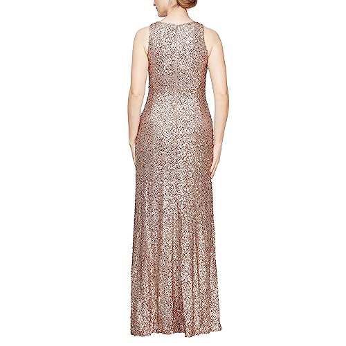 Image of Alex Evenings Women's Long Sleeveless Mother of the Bride Dress W /Cascade Ruffle & Front Slit (Petite and Regular Sizes)