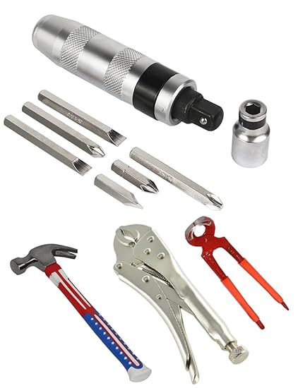 Digital Craft Combo of 4 Items Impact Screwdriver Set Multi-Purpose Chrome Vanadium Steel Portable Screw Driver Chisel Bits Professional Tools with Lock Plier Top Cutter & Hammer 2