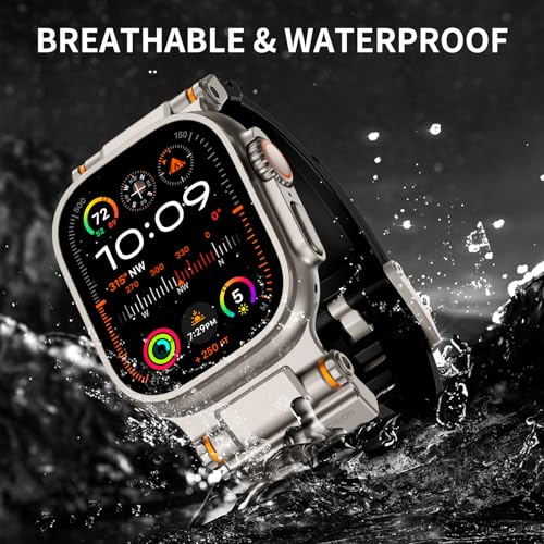 Image of FOAMUNOC Rugged Band Compatible with Apple Watch Ultra 3 /2 /1 Band 49mm /46mm /45mm /44mm /42mm, Metal Connector with Strap for iWatch Ultra Series 11 /10 /9 /8 /7 /6 /SE3 /SE2 /SE /5 /4 /3 /2 /1, Black /Titanium