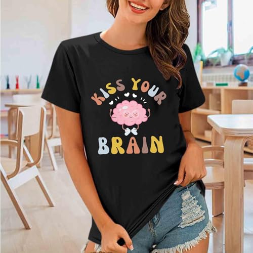Funny Teacher Shirts for Women Kiss Your Brain Teacher T Shirt Special Education Teacher Life Tops Cute Graphic Tee4