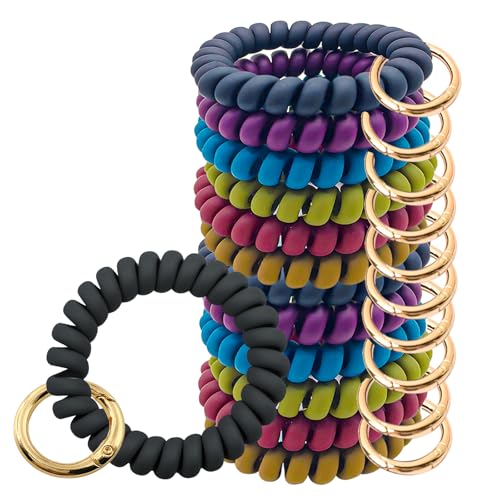 JDBZYDM 12pcs Keychain Wristlet Colorful Spiral Wrist Coil Keychain Stretchable