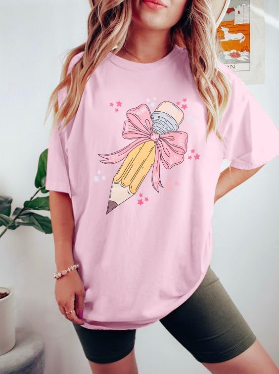 Teacher Shirts Women Bow Pencil Graphic Tee Back to School Teaching Life Shirt Teacher Appreciation Gifts Tops - Image 3
