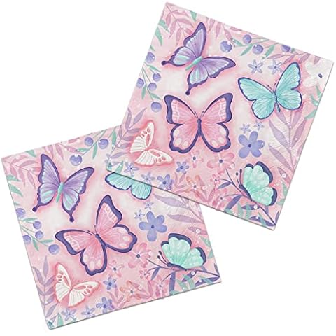 Butterfly Disposable Paper Napkins 3-ply Butterfly Beverage Napkins for Butterfly Birthday Party(6.5X6.5 in, 50-Pack) Cover