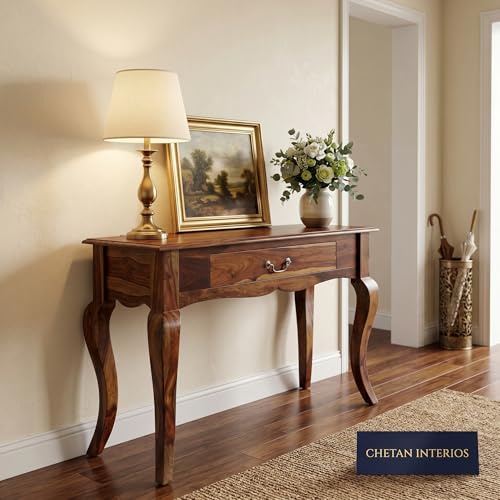 Image of Solid Sheesham Wood Console Table for Living Room Furniture | Hallway Enteryway Console for Home and Office (Natural Brown)