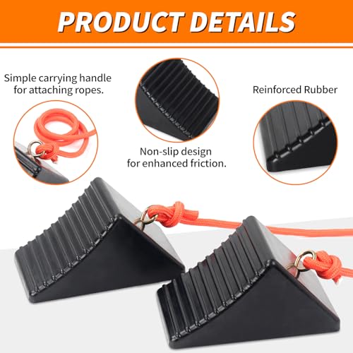 Image of OULEME Heavy Duty Rubber Wheel Chocks with Eyebolt, Solid Wheel Stoppers for Camper, Travel Trailer, RVs, Truck, and ATV, Anti-Slip and Anti-Oil Design, 8 inchx5 inchx4 inch(4-Pack)