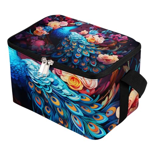 GzLeyigou Lunch Bags for Women Men 9 Cans,Beautiful Peacock Hot & Cold Food Delivery Bag Insulated Grocery Bag Insulated Lunch Box Peacock Cooler Bag for Office Work Picnic Beach