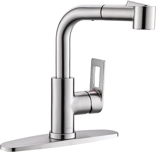 DAYONE - Grifo de fregadero de barra de níquel cepillado con rociador extraíble grifos huecos de una sola manija para autocaravanacocina con placa