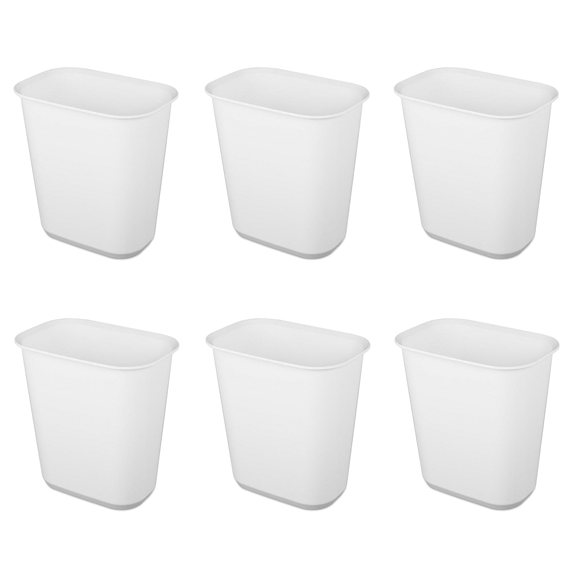Sterilite 5.5 Gallon Rectangular Wastebasket Easy to Clean Open Top Durable Home Kitchen Trash Bin, Fits 8 Gallon Liner, 6 Pack, White