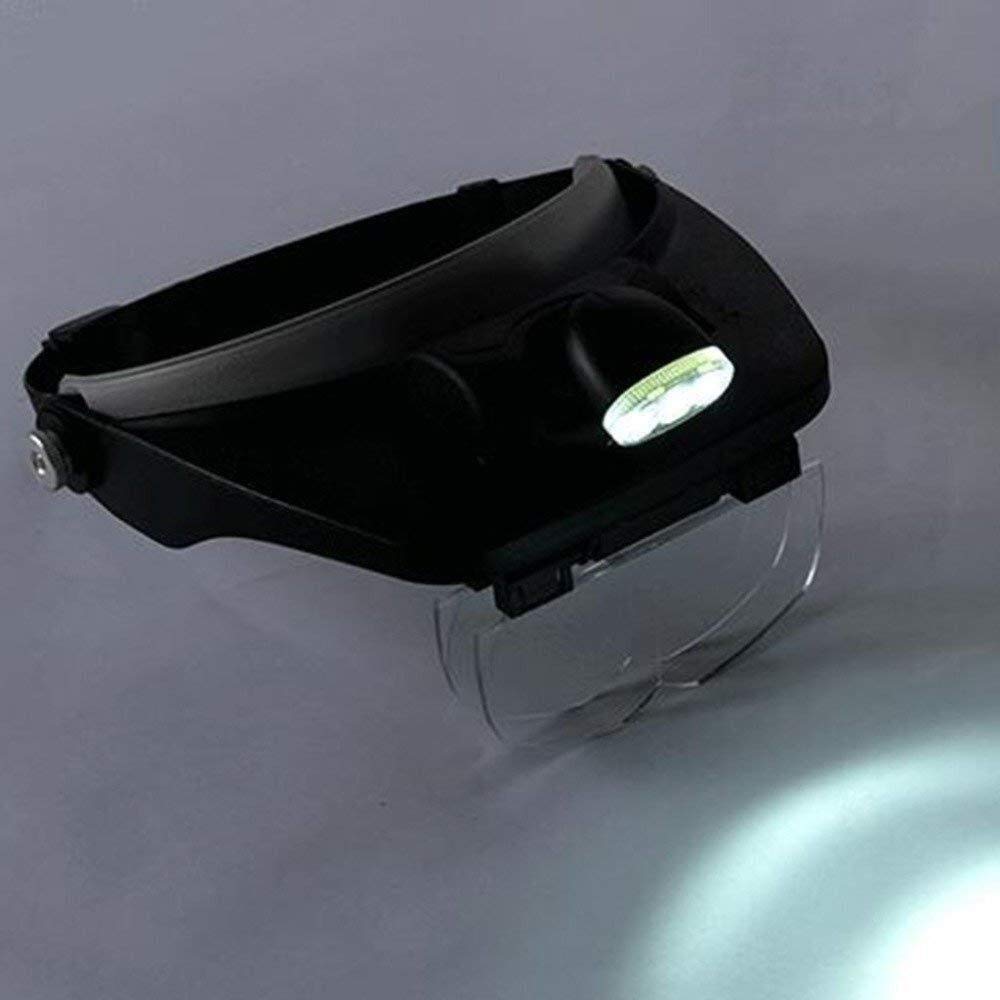 Lupa de pantalla 3.5 X Lupa de cabeza de iluminación, con tres lentes de acrílico HD de luz LED, y para reparar la evaluación de joyas talladas en negro 195 * 135 * 68Mm Lupa de abs Lupa con luz LED