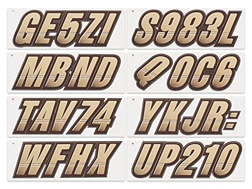 Image of STIFFIE Techtron Tan /Brown 3 inch Boat & PWC Registration Decals • Numbers Letters Stickers