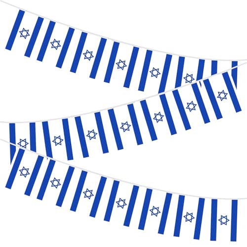 30pcs Drapeau Israélien en Corde 21.5x14 Cm Bannière Israël Compétition Internationale Stand Décoration de Clôture de Jardin Décoration de Fête à Thème Décoration de Maison Décoration de Défilé 10M
