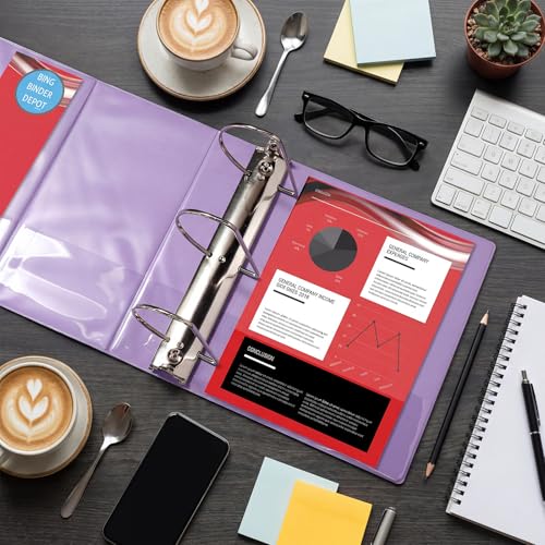 Image of Sinload 6 Pcs 3 Ring Binder, 5 Inch Large Capacity 3 Slant D Ring Binders with Pockets, 8.5 inch x 11 inch Presentation Folder View Binder with Customizable Clear Cover for Documents Files Projects (Purple)