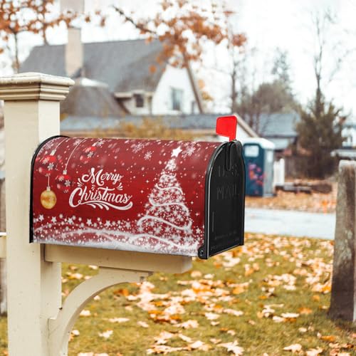 Image of Merry Christmas Mailbox Covers Magnetic Standard Size 18 inch X 21 inch Winter Snowflake Pine Mailbox Wraps Holiday Xmas Letter Post Box Cover for Home Garden Outdoor Yard