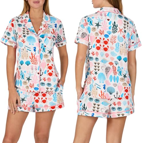 Image of kate spade new york Short Sleeve Brushed Jersey Notch Boxer Pajama Set