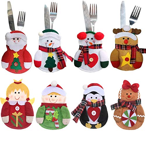 8 Stücke Weihnachten Besteckhalter Küchenbesteck Weihnachtsmann Besteckbeutel Taschen Messer Gabeltasche,8 Verschiedene geformt Weihnachten tischdeko Besteck Party Dekoration Cover