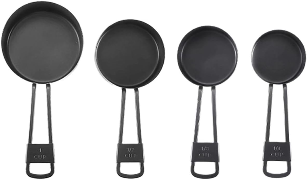 Alasum 4pcs Stainless Steel Measuring Cups Set, Black, 1/4, 1/3, 1/2, and 1 Cup with Engraved Scales, Reusable Baking and Cooking Measuring Tools for Kitchen