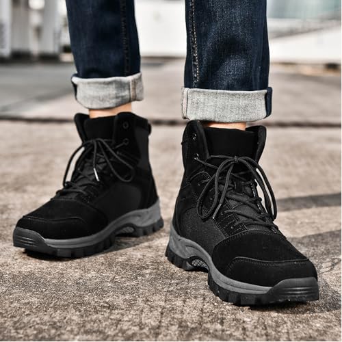Image of Men's Hiking Boots 6 Inches Tactical Work Boot Lightweight Suede Leather Military Combat Motorcycle Boots-black39