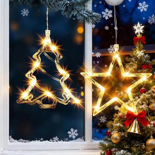 YYAQZD Lichterkette, 2er-Pack LED-Weihnachtsfensterlichter,...