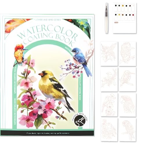Glvomazty Libro de trabajo de acuarela, Libro para colorear de acuarela con pinceles y 12 colores para niños y adultos, Pintura de acuarela para principiantes, Álbum de arte de acuarela portátil