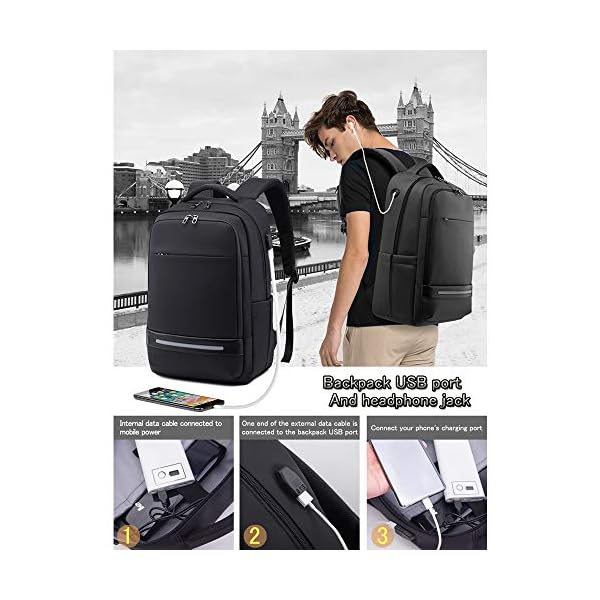 Vodlbov Mochila para Ordenador Portátil Impermeable Antirrobo Unisex 17 Pulgadas, Gran Capacidad con Puerto USB - Imagen 5