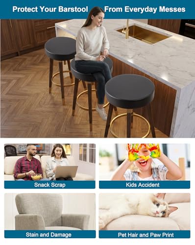 Image of CRFATOP 2 Pack Waterproof Bar Stool Covers Round Seat Slipcover,M,Black | 12-15 In Stretch Counter Cushion Protector, Washable, Pet Friendly, for Bar Kitchen Living Room Decor, No Cushion or Pad